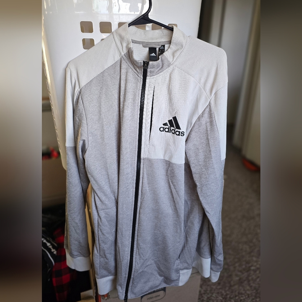 Adidas Light Gray and White Mesh Jacket